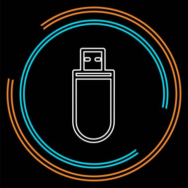 pendrive işareti illüstrasyon, usb simge vektör - teknoloji bağlantı simgesi. İnce çizgi piktogram - anahattı kontur