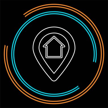 ev gps - harita işaretçi, harita PIN simgesi - ok pin, pusula konumu vektör. İnce çizgi piktogram - anahattı kontur