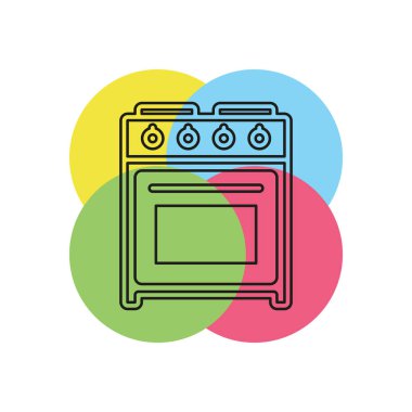 soba fırın simgesi, vektör gaz sobası, mutfak pişirme cihazı. İnce çizgi piktogram - anahattı kontur