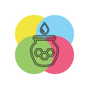 drizzler ve bal ile cam kavanoz, vektör bal kavanozu, doğal tatlı Illustration. İnce çizgi piktogram - anahattı kontur