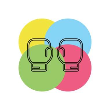 Boks eldivenleri kutsal kişilerin resmi, kavga savaş amblemi vektör çizim vs mücadele. İnce çizgi piktogram - anahattı kontur