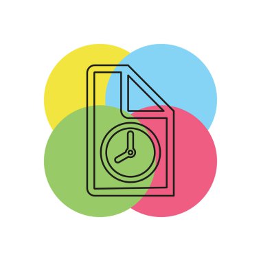 saat simgesi, vektör soru formu illüstrasyon - office denetim listesi simgesi, rapor belgeyle. İnce çizgi piktogram - anahattı kontur