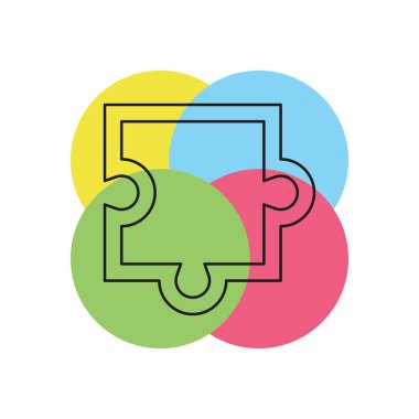 bulmaca parçası simgesi, vektör bulmaca illüstrasyon simge, izole jigsaw öğesi şekli. İnce çizgi piktogram - anahattı kontur