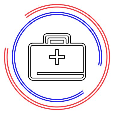 İlk yardım çantası - vektör doktor vaka illüstrasyonu, sağlık hizmeti - tıbbi durum. İnce çizgi pictogram - düzenlenebilir çizgi vuruşu