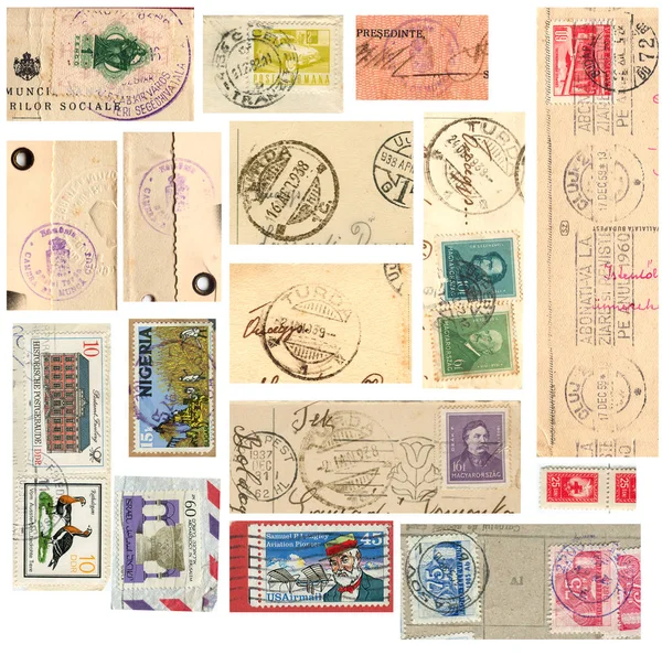 Vintage Postzegels Collectie Set Geïsoleerd Witte Achtergrond — Stockfoto
