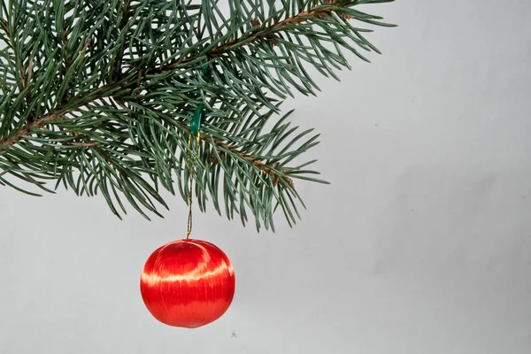 Balão Ano Novo Vermelho Brilhante Com Pinheiro — Fotografia de Stock