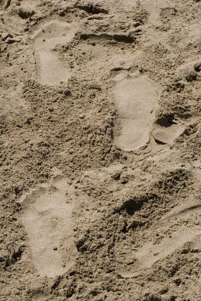 Nahaufnahme Menschlicher Fußabdrücke Sandstrand — Stockfoto