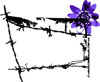 vektör çizim çiçek ve dikenli tel beyaz arka plan üzerinde izole