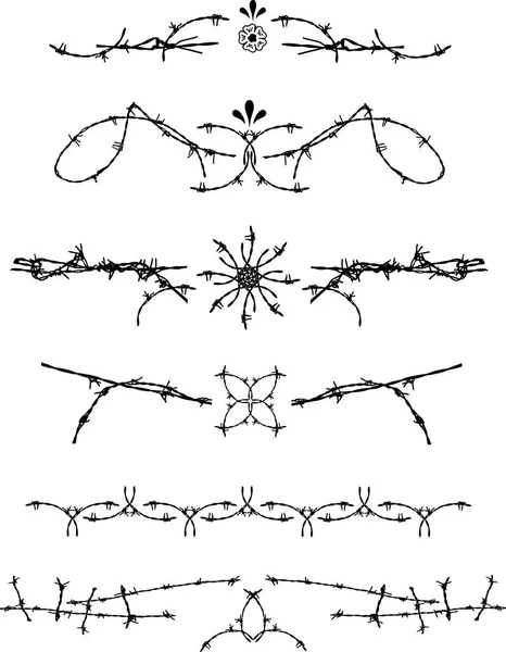 Vektor Illustration Von Blumen Und Stacheldraht Isoliert Auf Weißem Hintergrund — Stockvektor