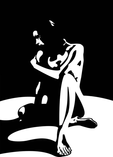 Ilustración Vectorial Mujer Blanco Negro Sentado Mirando Hacia Otro Lado — Archivo Imágenes Vectoriales