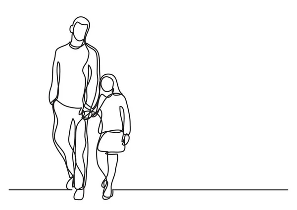 Father Daughter Walking Single Line Drawing — Stock Vector