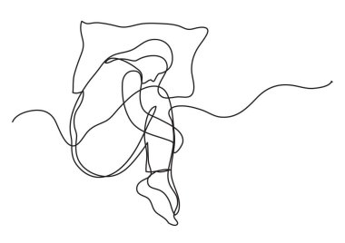 woman sleeping on pillow - single line drawing clipart