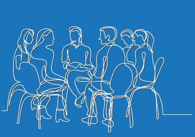 Grup Genç insan konuşurken bir çizgi çizme