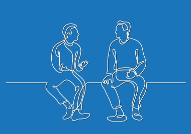 konuşan iki oturan adamın bir çizgi çizme