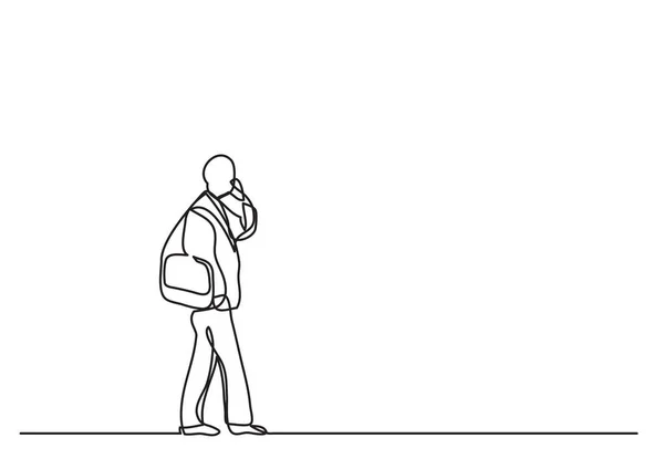 Hombre Caminando Hablando Por Teléfono Celular Dibujo Una Sola Línea — Vector de stock