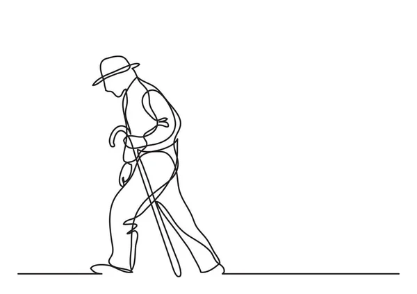 Hombre Viejo Caminando Dibujo Una Sola Línea — Vector de stock