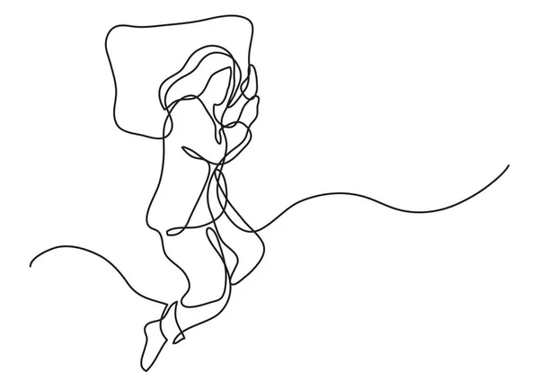 Woman Sleeping Pillow Single Line Drawing — Stock Vector
