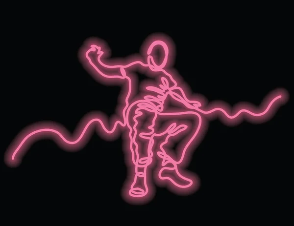 Continu Lijntekening Van Jumping Man Met Neon Effect — Stockvector