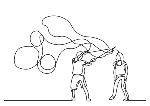 一对夫妇制作肥皂泡的线画 — 图库矢量图片