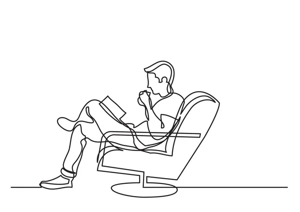 One Line Drawing Man Sitting Reading — Stock Vector