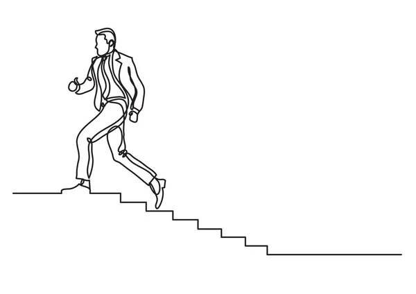 Uma Linha Desenho Homem Escalada Carreira Escada —  Vetores de Stock