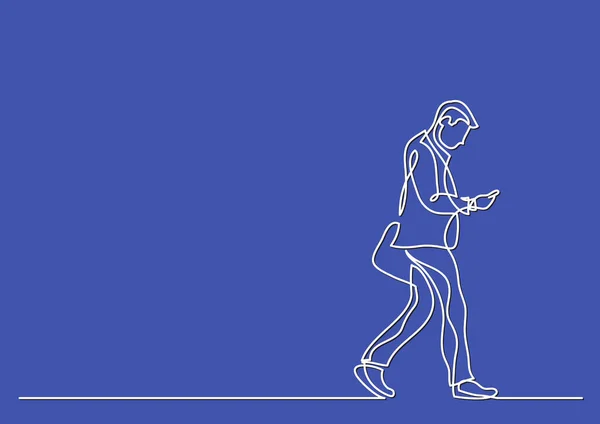 Desenho Linha Homem Andando Com Telefone —  Vetores de Stock