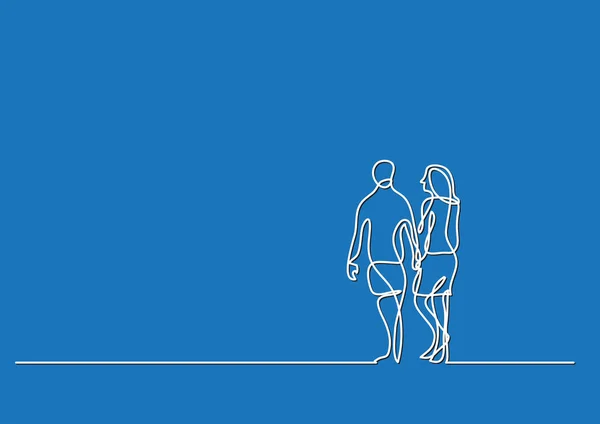 Dessin Une Ligne Couple Marchant Sur Plage — Image vectorielle