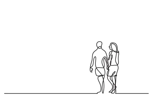 Uma Linha Desenho Casal Andando Praia — Vetor de Stock