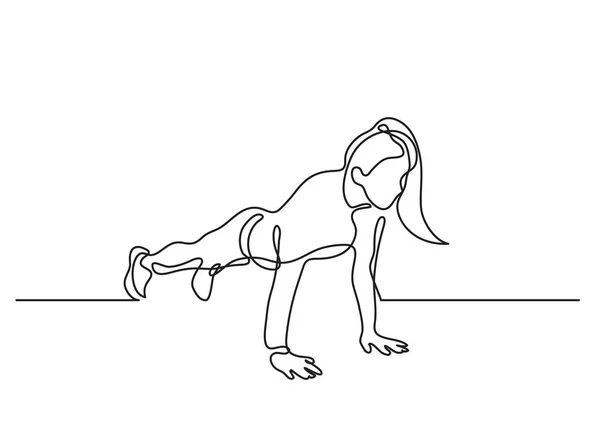 One Line Drawing Woman Doing Pushups — Stock Vector