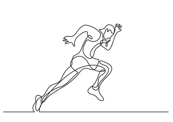 Jedna Čára Kresba Sportovce Běží Rychle — Stockový vektor