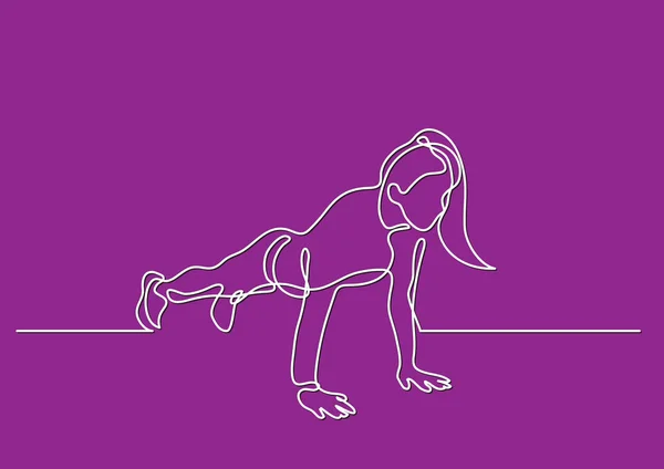 Una Línea Dibujo Mujer Haciendo Flexiones — Vector de stock