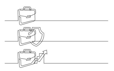 Banner Tasarım - sürekli çizgi çizme, iş ikonları/simgeleri: evrak çantası, yatırım, yatırım portföyün değeri yükselen korunması