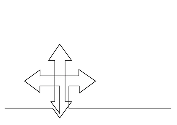 Continuous Line Drawing Arrows Four Directions — Stock Vector