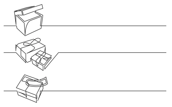 バナーのデザイン ビジネスのアイコンの連続線の描画 ボックス パッケージ メール配信 — ストックベクタ