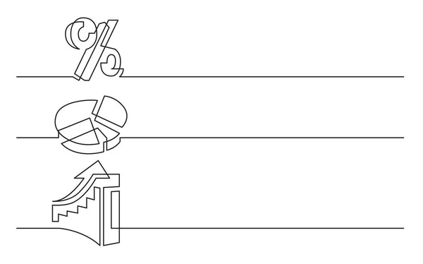 バナーのデザイン ビジネスのアイコンの連続線の描画 パーセント記号 円グラフ 上昇の図 — ストックベクタ