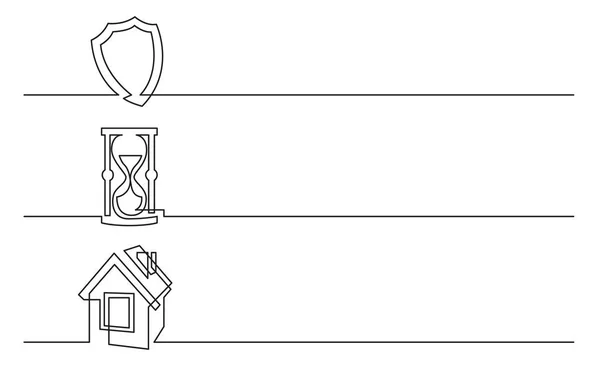 バナーのデザイン ビジネスのアイコンの連続線の描画 保護シールド 砂時計 家のシンボル — ストックベクタ