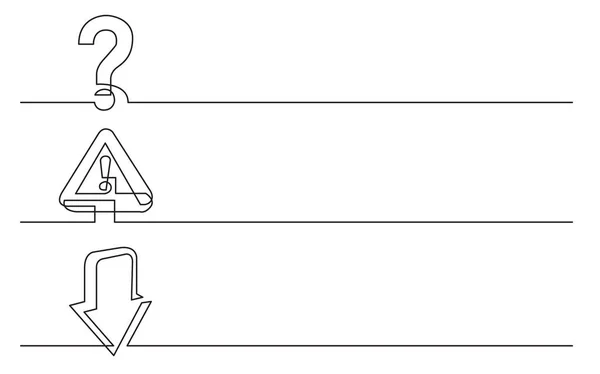 バナーのデザイン ビジネスのアイコンの連続線の描画 疑問符 Exlamation サイン 下矢印 — ストックベクタ