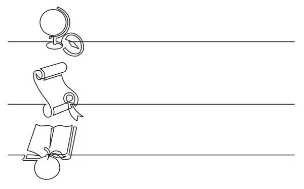 横幅设计 商业图标的连续的线画 学校地球 书和苹果 — 图库矢量图片