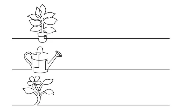 Banner Design Durchgehende Linienzeichnung Von Business Ikonen Hauspflanze Gießkanne Blume — Stockvektor