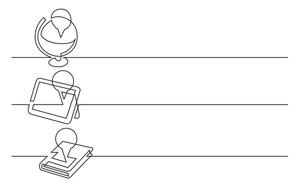 横幅设计 业务图标的连续线条绘制 地球上的位置 平板电脑上的位置 地图书 — 图库矢量图片