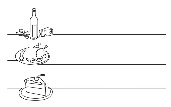 Дизайн Баннера Непрерывный Линейный Рисунок Бизнес Икон Винная Бутылка Сыром — стоковый вектор