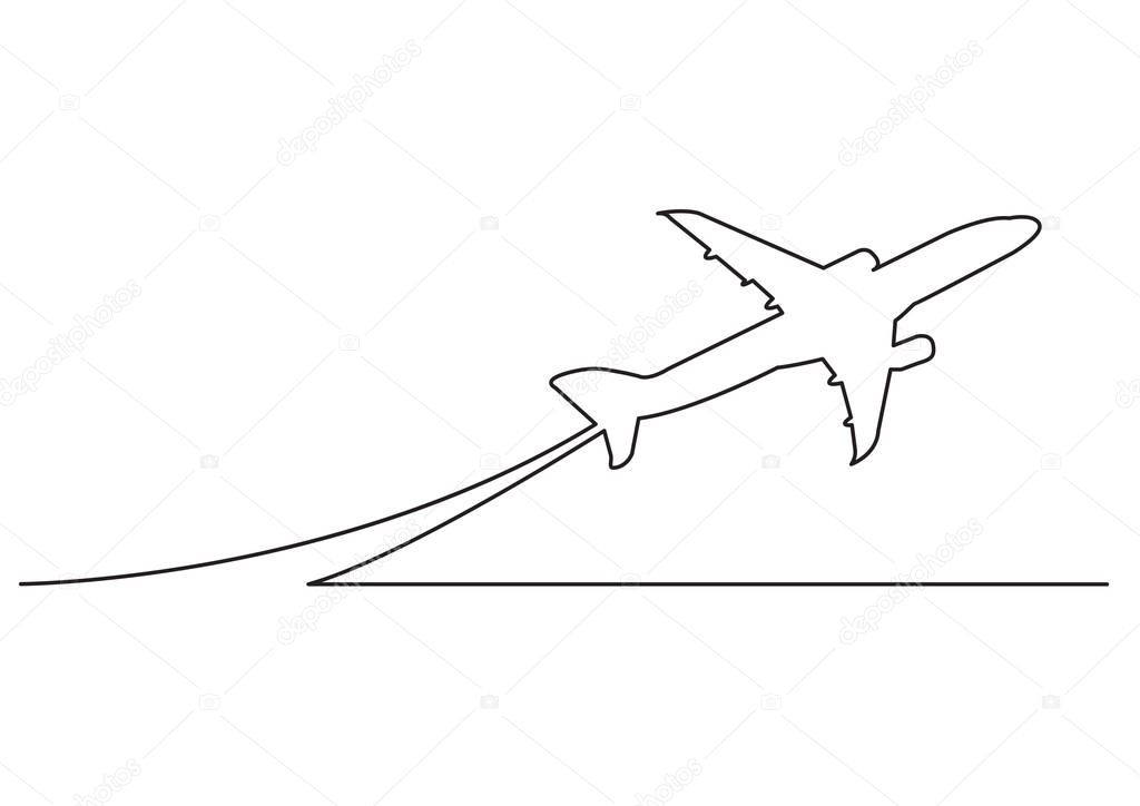 one line drawing of isolated vector object - passenger airplane