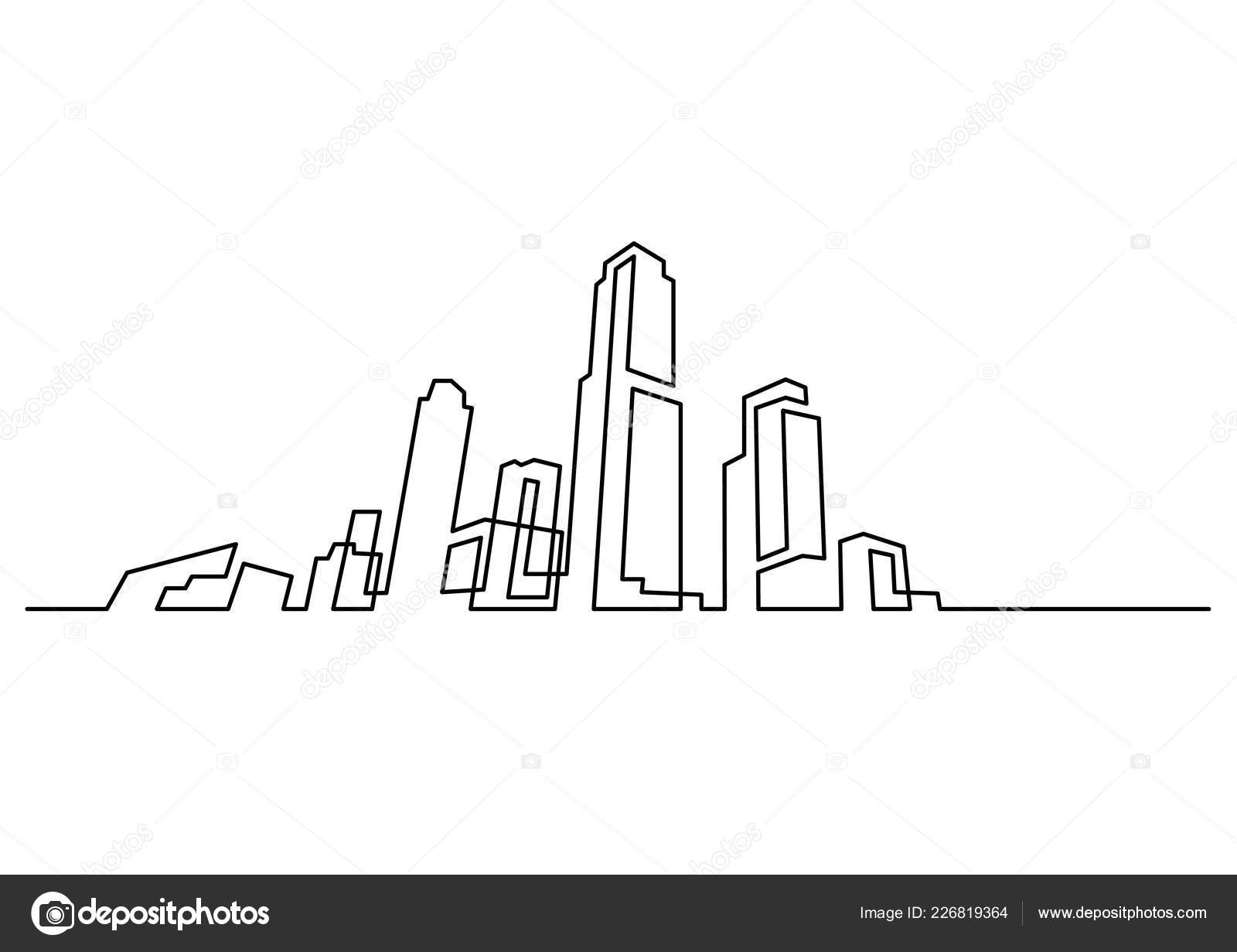Continuous Line Drawing Modern City Skyline Stock Vector C One Line Man 226819364