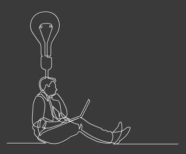 işadamı oturma-düşünme fikir hakkında sürekli çizgi çizme