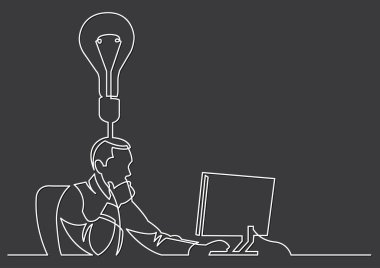 bilgisayar başında fikir üzerinde çalışan işadamı sürekli çizgi çizme