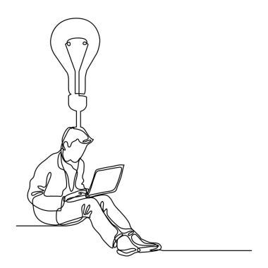 dizüstü bilgisayar ile fikir ile oturan bir adam sürekli çizgi çizme