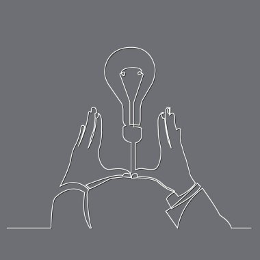 Yeni bir fikir gösterilen ellerin sürekli çizgi çizme