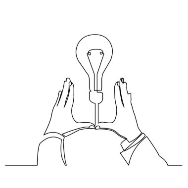 Yeni bir fikir gösterilen ellerin sürekli çizgi çizme