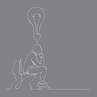 Yeni fikir hakkında düşünme klozet üzerinde oturan adamın sürekli çizgi çizme