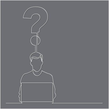 bir soru üzerine çalışan dizüstü bilgisayar ile oturan adamın sürekli çizgi çizme